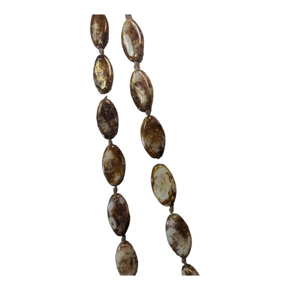 Vintage Earthy Brown & Cream Agate Beaded Necklace 54" Strand Barrell Clasp - Picture 7 of 7